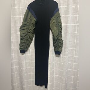 Black Dress with Green Ruched Sleeves